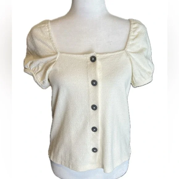 Madewell Jacquard Square-Neck Puff-Sleeve Top Antique Cream Size Extra Small - Picture 3 of 9